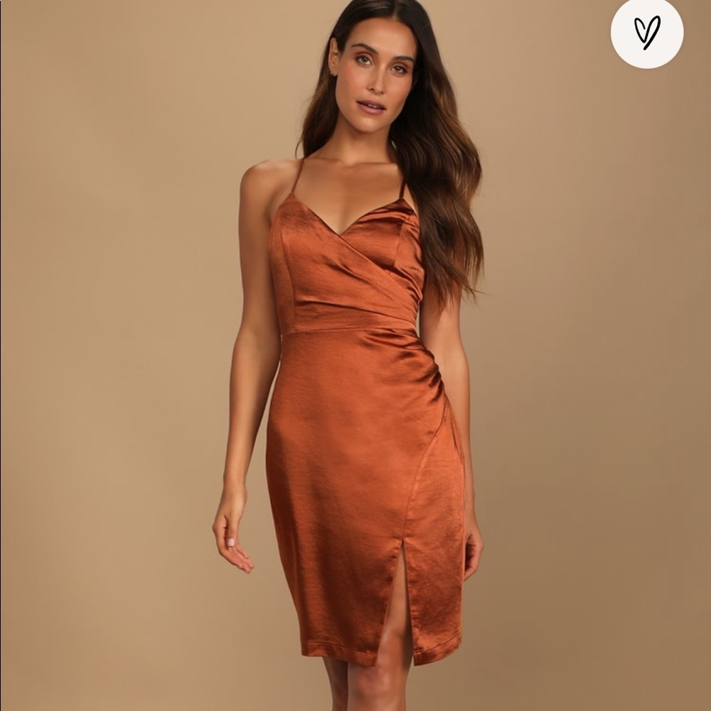 Bronze satin mini dress